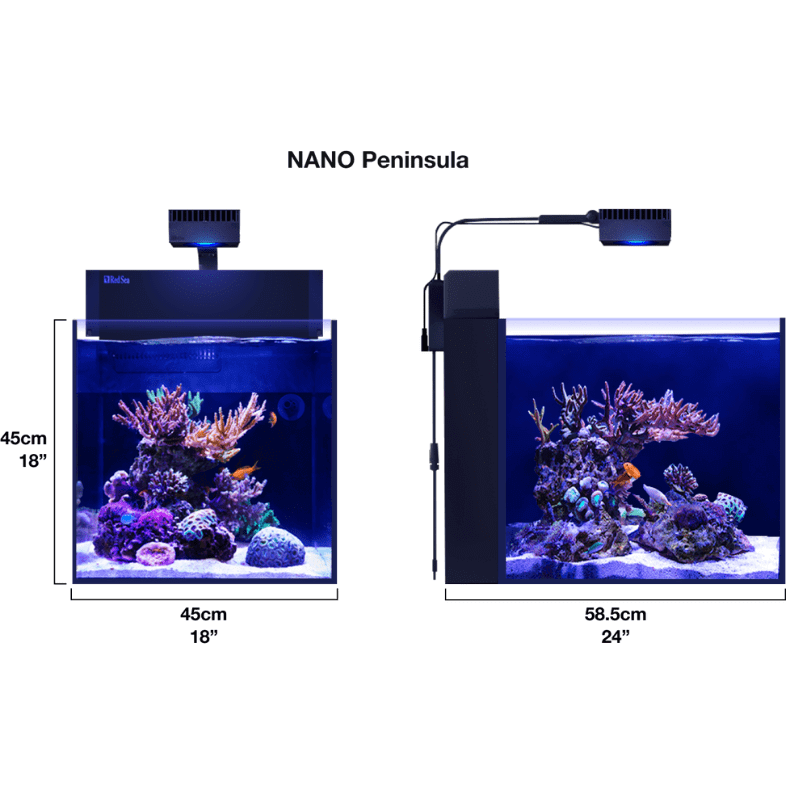 Red Sea Max Nano Cube Peninsula Complete Aquarium (26 Gallons) - dimensions