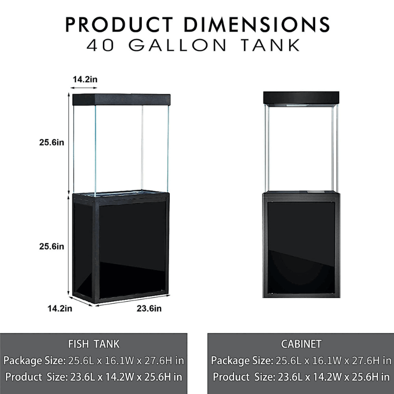 Aqua Dream 40 Gallon Tempered Glass Aquarium (Black) - dimensions