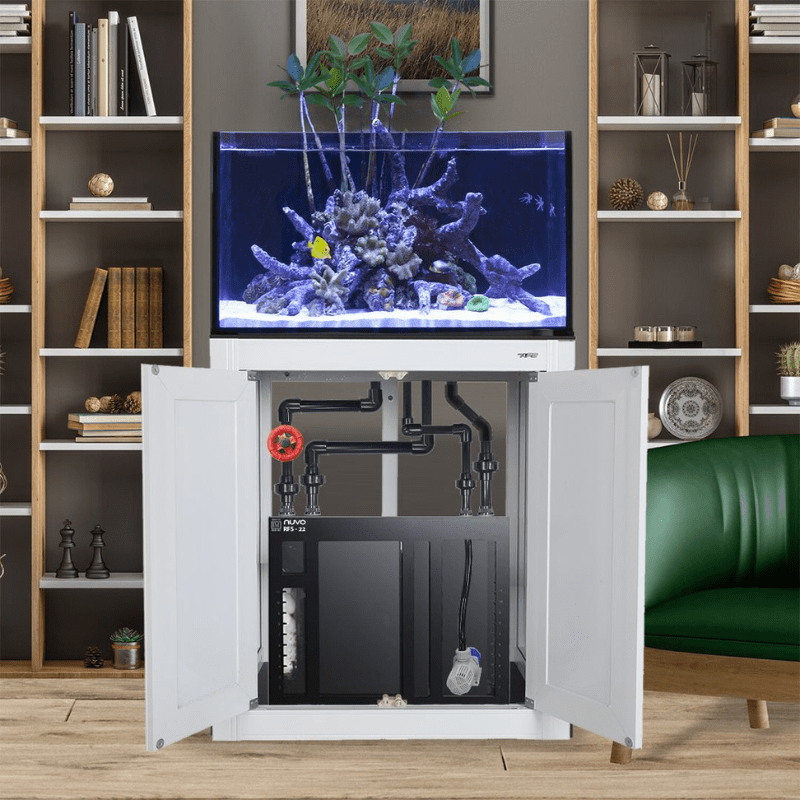 NUVO INT 50 Gallon Lagoon Aquarium with APS Stand Including Complete Reef System (White/Black) - Innovative Marine