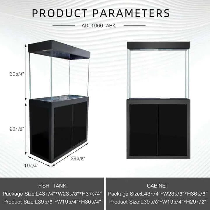 Aqua Dream 100 Gallon Tempered Glass Aquarium (Black) - dimensions