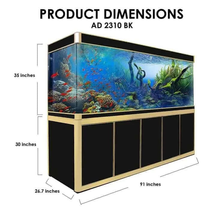 Aqua Dream 400 Gallon Tempered Glass Aquarium (Black and Gold) - dimensions