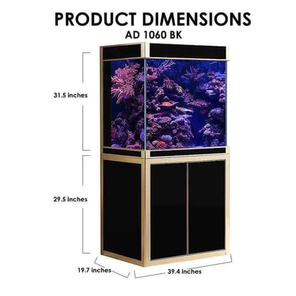 Aqua Dream 100 Gallon Tempered Glass Aquarium (Black and Gold) - model dimensions 