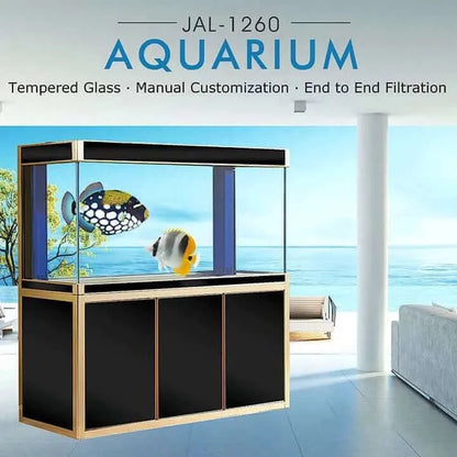 Aqua Dream 135 Gallon Tempered Glass Aquarium (Black and Gold) - front view model