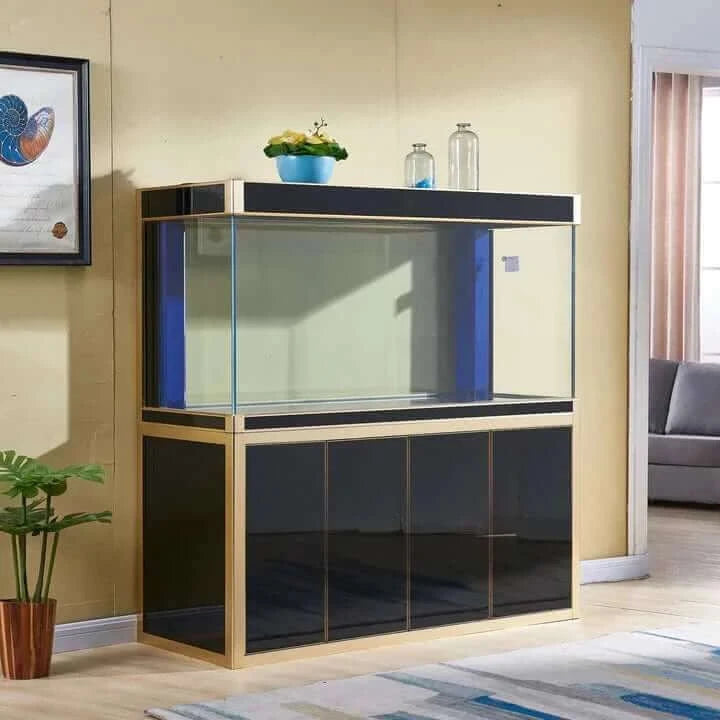 Aqua Dream 220 Gallon Tempered Glass Aquarium (Black and Gold) - front view model