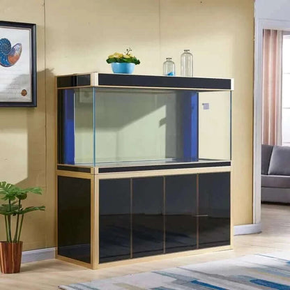 Aqua Dream 220 Gallon Tempered Glass Aquarium (Black and Gold) - front view model