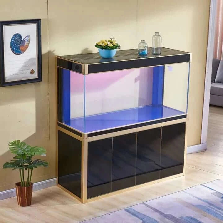 Aqua Dream 250 Gallon Tempered Glass Aquarium (Black and Gold) - front view model