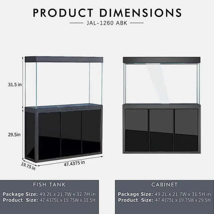 Aqua Dream 135 Gallon Tempered Glass Aquarium (Black) - dimensions
