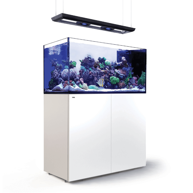 Red Sea REEFER Peninsula 500L (135 Gallons) (Pearl White/Black) - angled view white