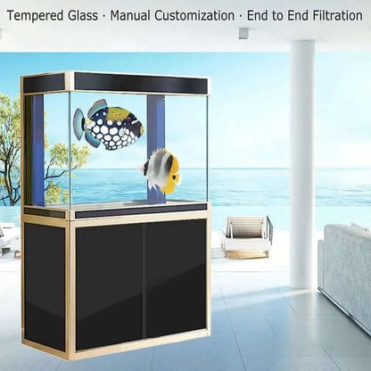 Aqua Dream 100 Gallon Tempered Glass Aquarium (Black and Gold) - front view model