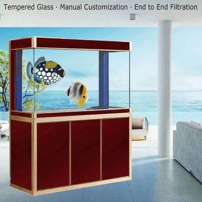 Aqua Dream 135 Gallon Tempered Glass Aquarium (Red and Gold) - front view model