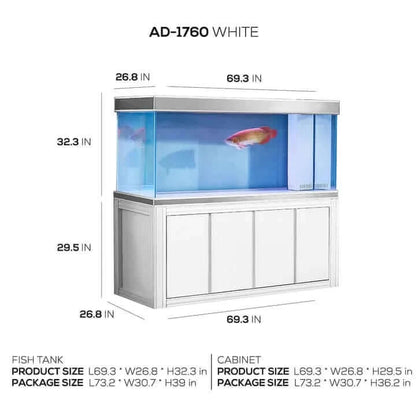 Aqua Dream 230 Gallon Tempered Glass Aquarium (Silver Edition) - dimensions
