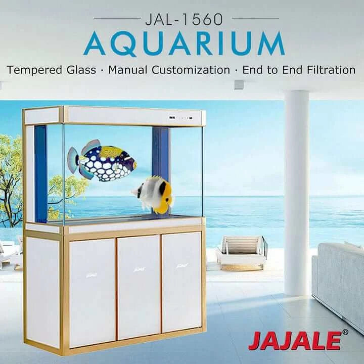 Aqua Dream 175 Gallon Tempered Glass Aquarium (White and Gold) - front view models