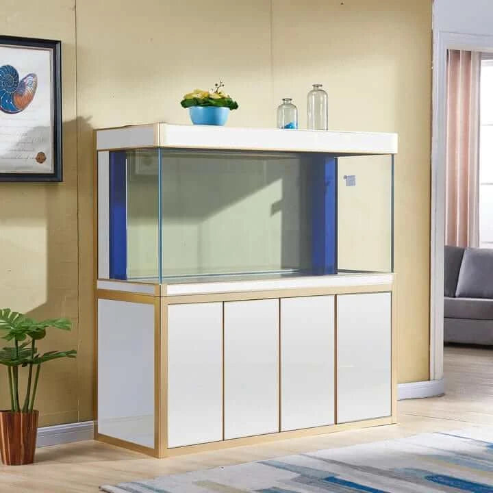 Aqua Dream 220 Gallon Tempered Glass Aquarium (White and Gold) - model view