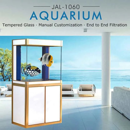 Aqua Dream 100 Gallon Tempered Glass Aquarium (White and Gold) - front view model
