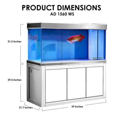 Aqua Dream 200 Gallon Tempered Glass Aquarium (White and Silver) - dimensions
