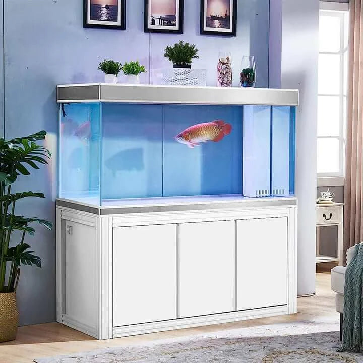 Aqua Dream 145 Gallon Tempered Glass Aquarium (White and Silver) - front view model