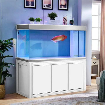Aqua Dream 200 Gallon Tempered Glass Aquarium (White and Silver) - front view model