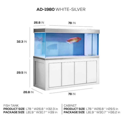 Aqua Dream 260 Gallon Aquarium (White and Silver) - dimensions